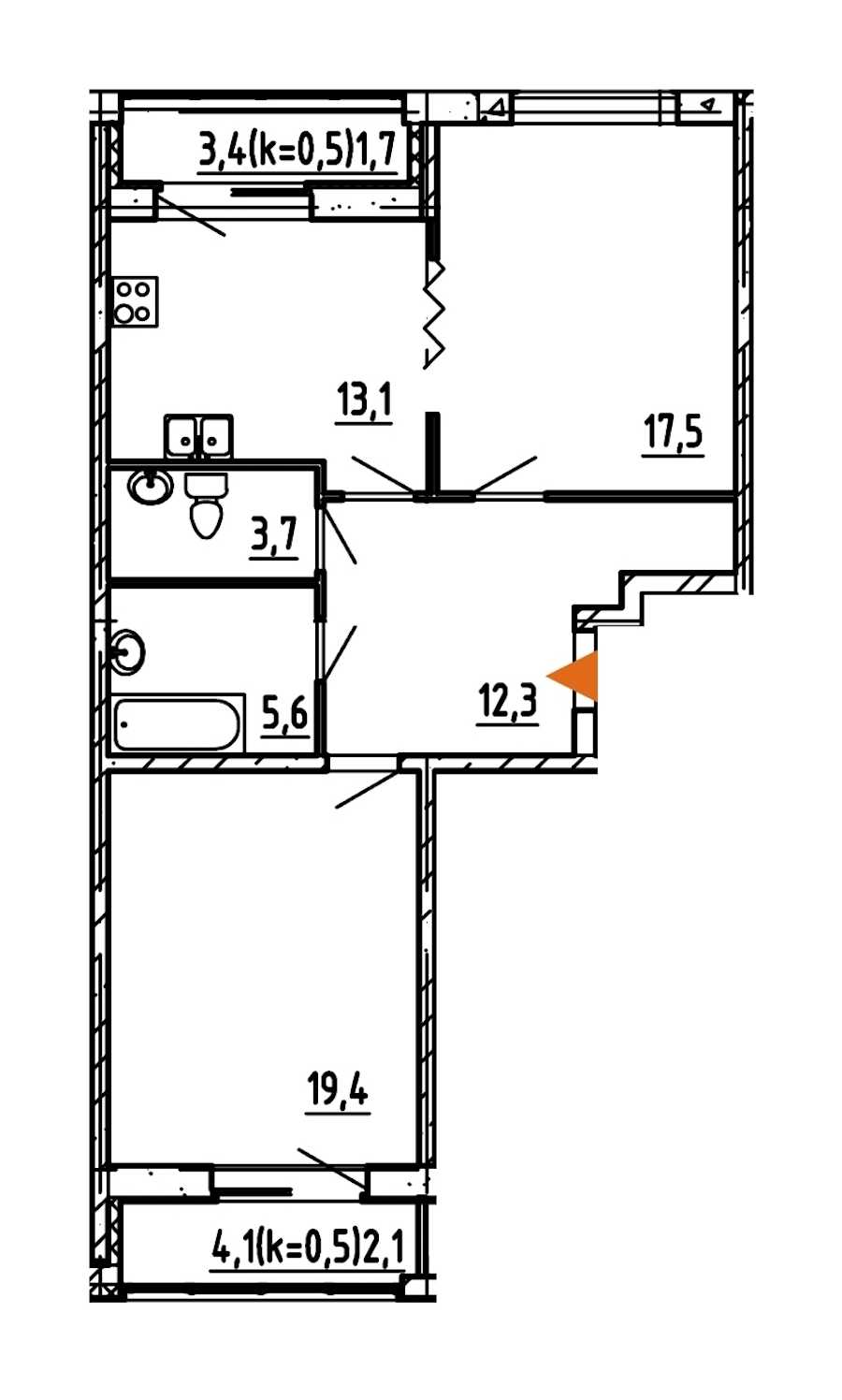 Двухкомнатная квартира в : площадь 75.4 м2 , этаж: 7 – купить в Санкт-Петербурге